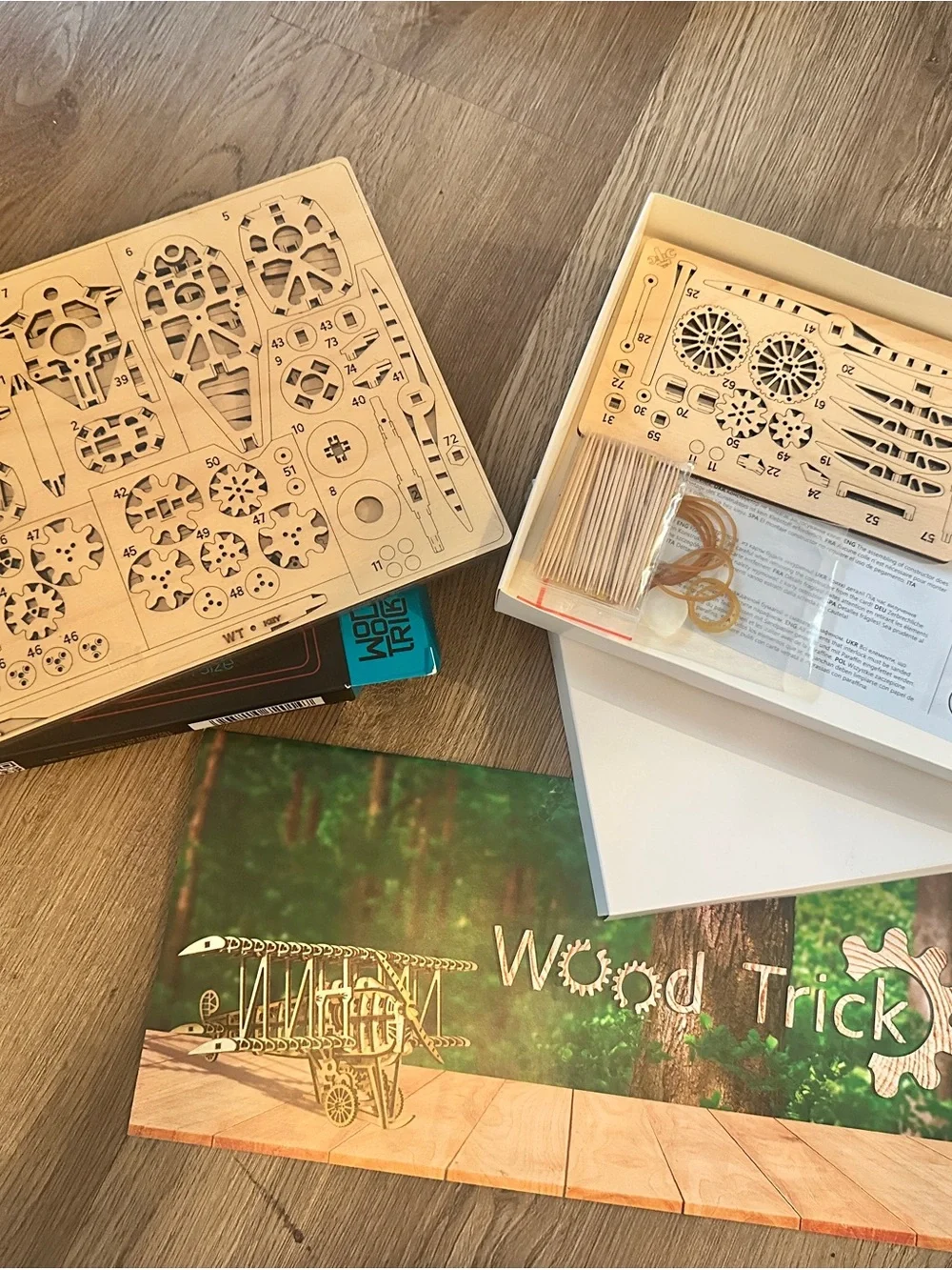 Vtg Machinery Wood Trick 3D puzzle Airplane Aircraft Plane Constructor Set NIB